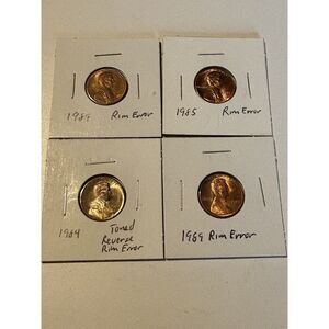 Lot Of (4)Lincoln Cent Strike Rim : Error Coins: *1984 1989 1985 penny errors
